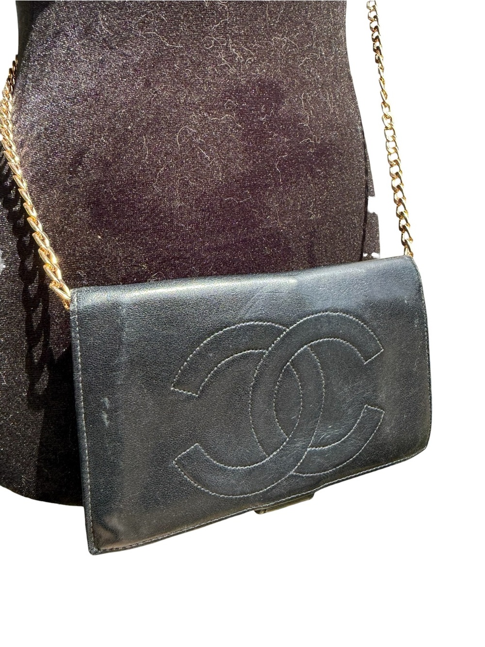 Beautiful Black Leather CHANEL Wallet Series 4 w/ Unbranded Crossbody Chain - Picture 3 of 13